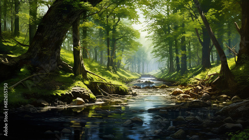 pure water river in the spring forest