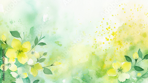 yellow and green watercolor background for spring with beautiful flower