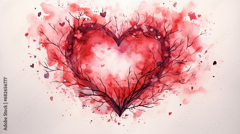 Watercolor heart abstract. Concept - love relationship art