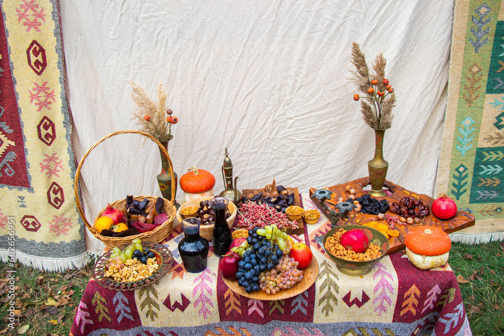Fruits and nuts on the table