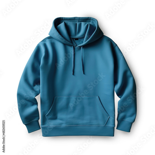 Blue hoodie sweatshirt with a hood and long sleeves on white background © Venka