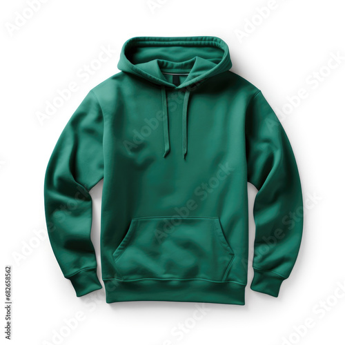 Green hoodie sweatshirt with a hood and long sleeves on white background