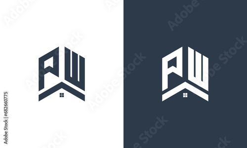 collection of initials pw home with black and white background logo design vector