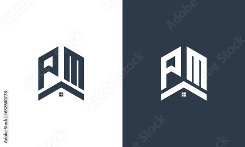collection of initials pm home with black and white background logo design vector