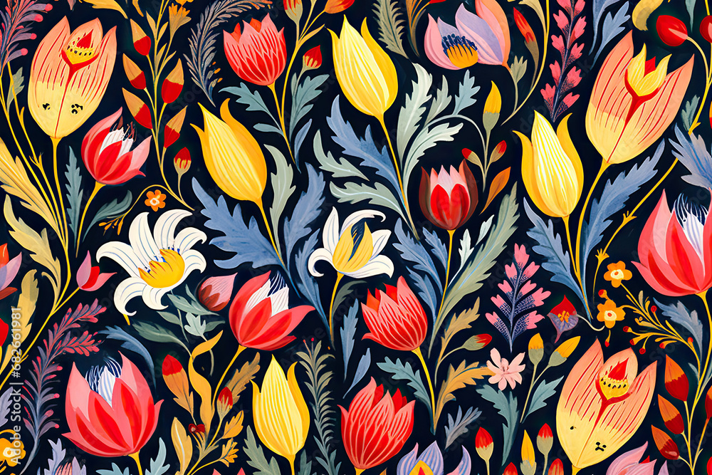 Painted Folk Art Floral Pattern Painted Folk Art Floral Pattern