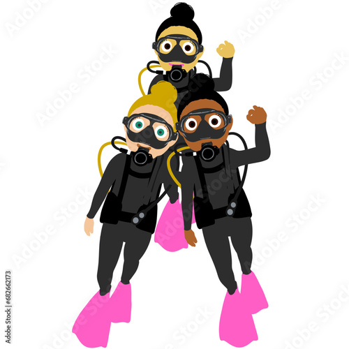 Girl scuba divers illustration