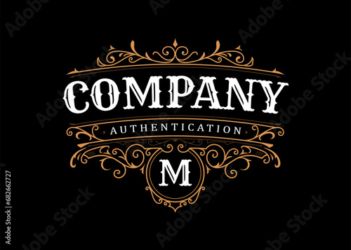 Whisky badge antique typography vintage frame logo design vector