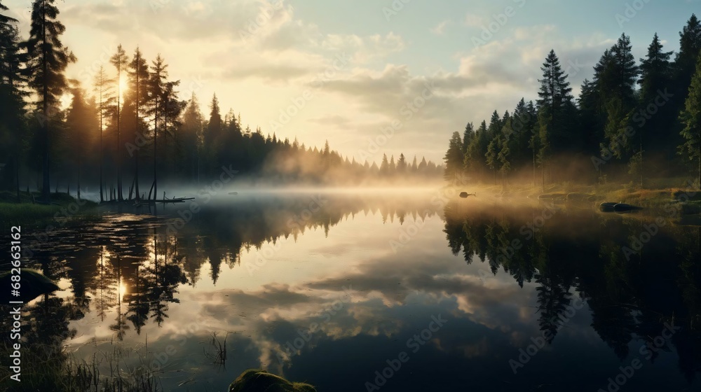 a lake surrounded by trees