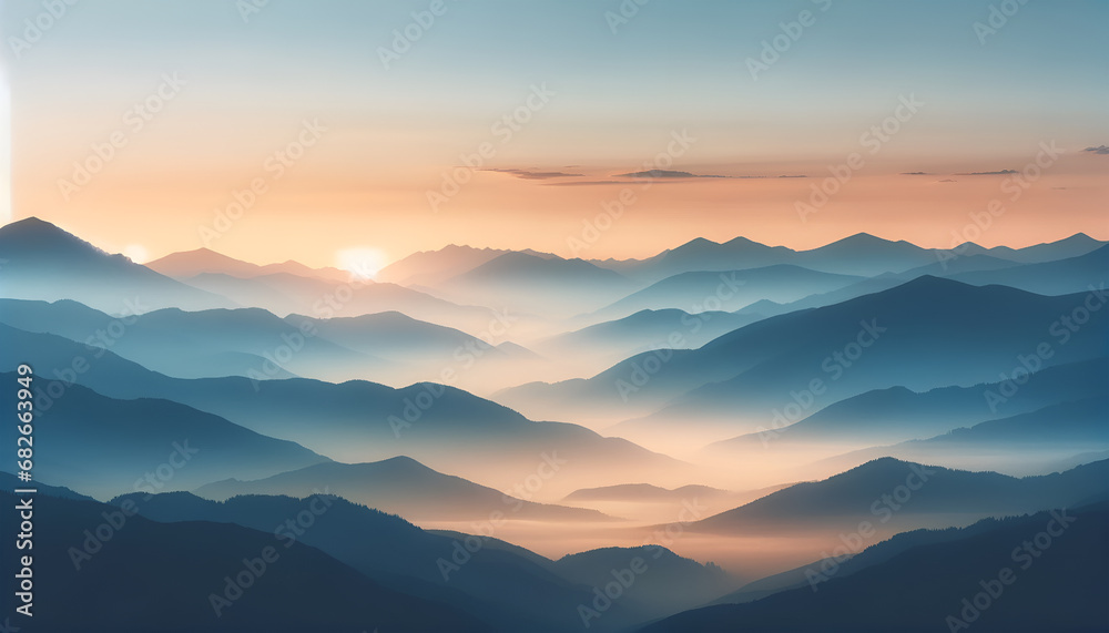 Obraz premium whispering hues at twilight the mountains breathe under a celestial watercolor