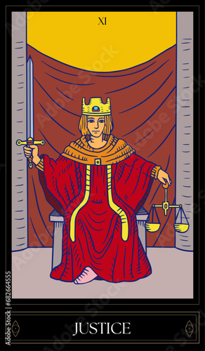 Tarot Card Illustration isolated on white background. justice