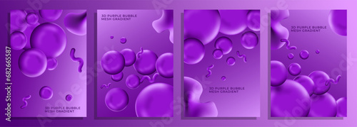 3d abstract purple bubble mesh gradient cover background design set