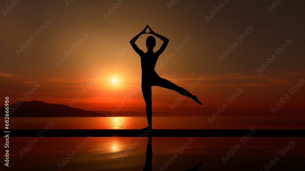 a person doing yoga in front of a sunset