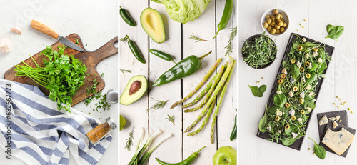 Set of green vegetables on ...