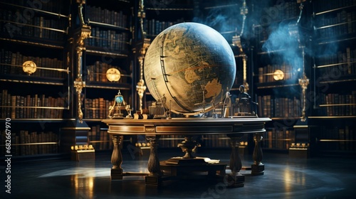 a large globe in a library