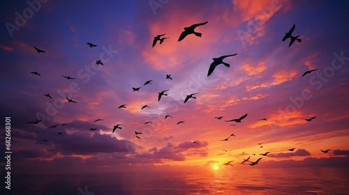 a flock of birds flying in the sky © KWY