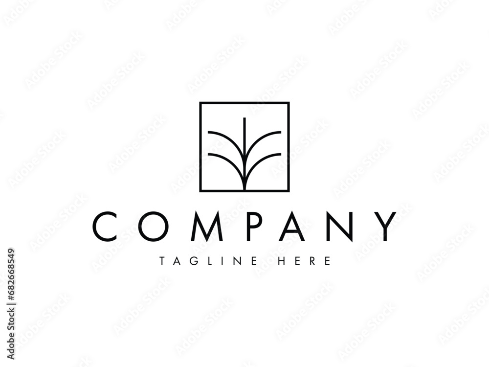 minimal tree line in square logo design minimal tree line in square logo design
