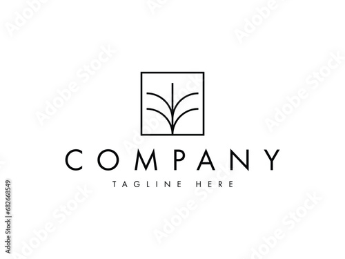 minimal tree line in square logo design