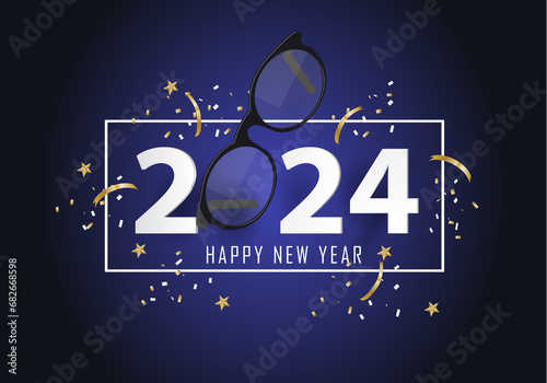 Glasses and 20224. happy new year 2024. 2024 with glasses
