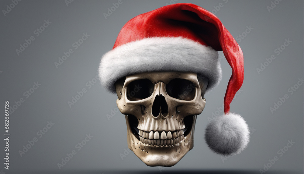 A smiling skeleton wearing a Christmas hat, Generative Ai A smiling skeleton wearing a Christmas hat, Generative Ai
