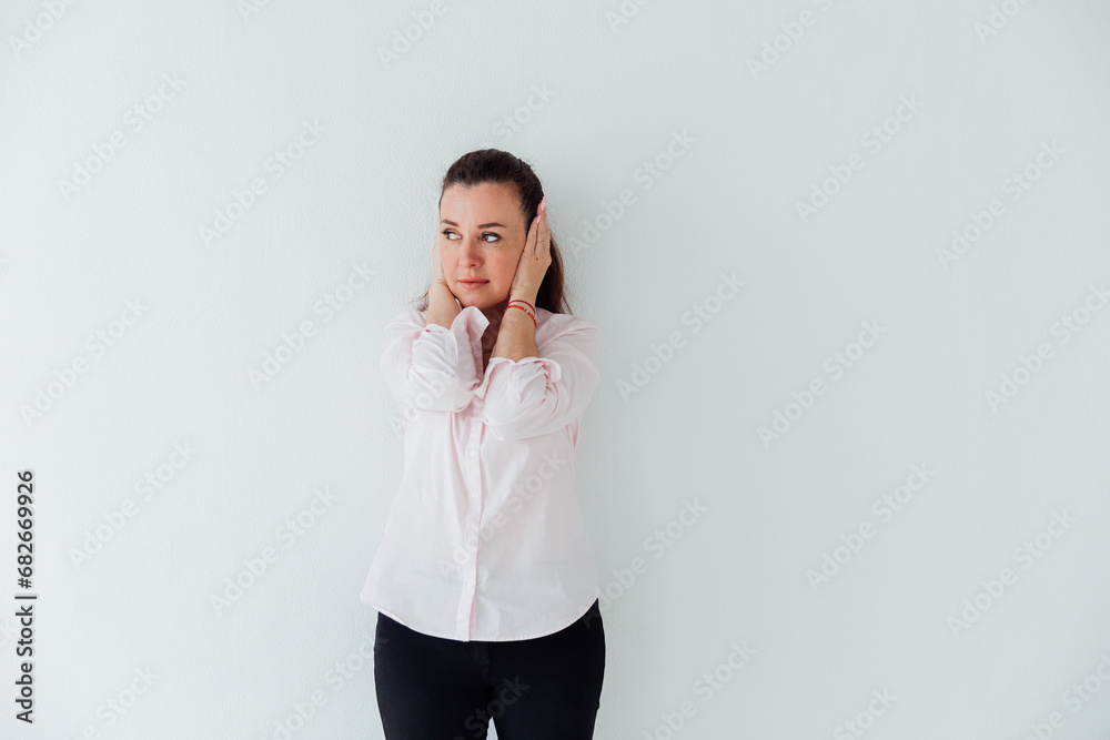Woman Covers Her Ears Can't Hear Anything Woman Covers Her Ears Can't Hear Anything