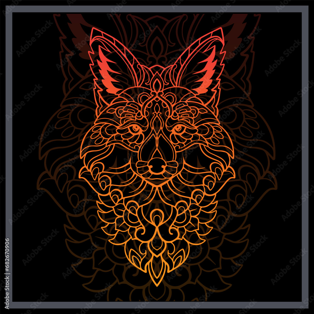 Fototapeta premium Gradient Colorful Fox head mandala arts isolated on black background