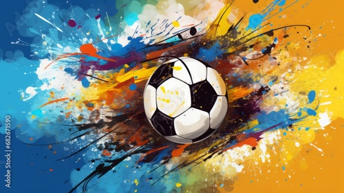Dynamic Soccer Fusion  Abstract Background with Soccer Ball  Football  and Artistic Paint Strokes in a Grungy Style