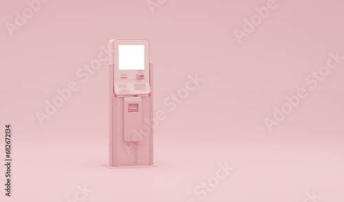 Pink atm automatic deposit machine icon on pink background Money transfer account concept. cartoon minimal. 3d render illustration
 photo