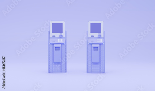 Purple atm automatic deposit machine icon on pink background Money transfer account concept. cartoon minimal. 3d render illustration
