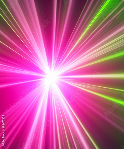 green rays and pink light beame with glitter light. generative AI