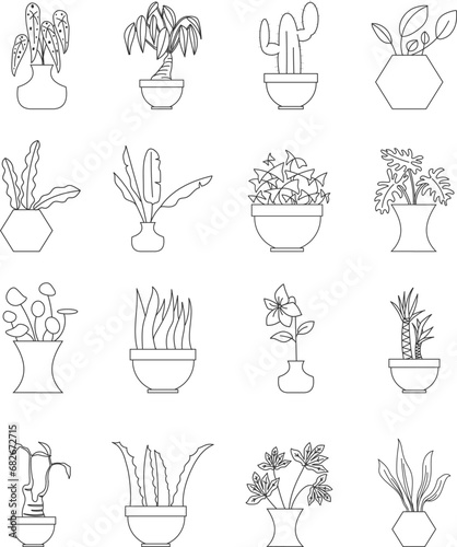 Flower in Pot Doodle Illustration Set