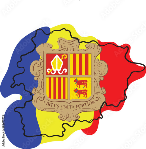 Andorra country map view with one line art style.portrait style.	