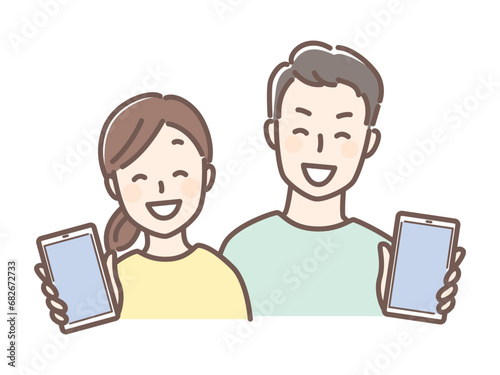 illustration of couple having smart phone