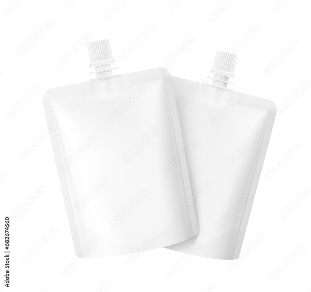 Spout pouch packaging mockup. Vector illustration isolated on white background. Front view. Can be use for template your design, presentation, promo, ad. EPS10. Spout pouch packaging mockup. Vector illustration isolated on white background. Front view. Can be use for template your design, presentation, promo, ad. EPS10.