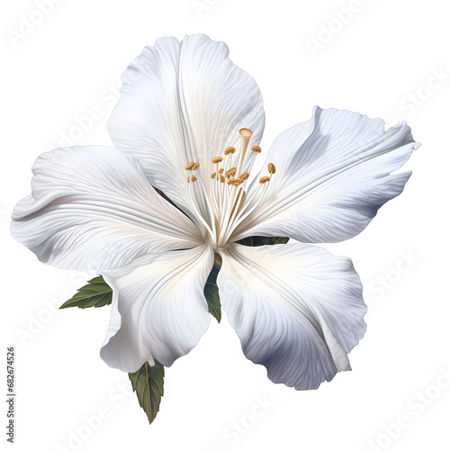white flower  A botanical illustration of flower  petals  stamen and pistil on white background.