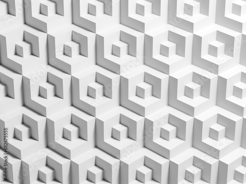 Abstract white three-dimensional cubical background pattern. Minimal structure, 3 d