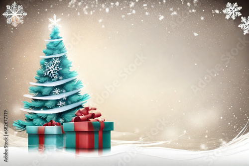 Christmas tree, snowflake, gift box. Generative AI