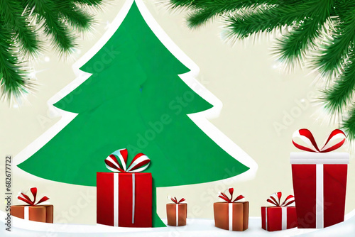 Christmas tree, snowflake, gift box. Generative AI