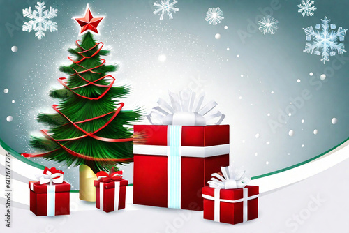 Christmas tree, snowflake, gift box. Generative AI
