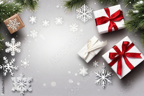 Christmas tree, snowflake, gift box. Generative AI