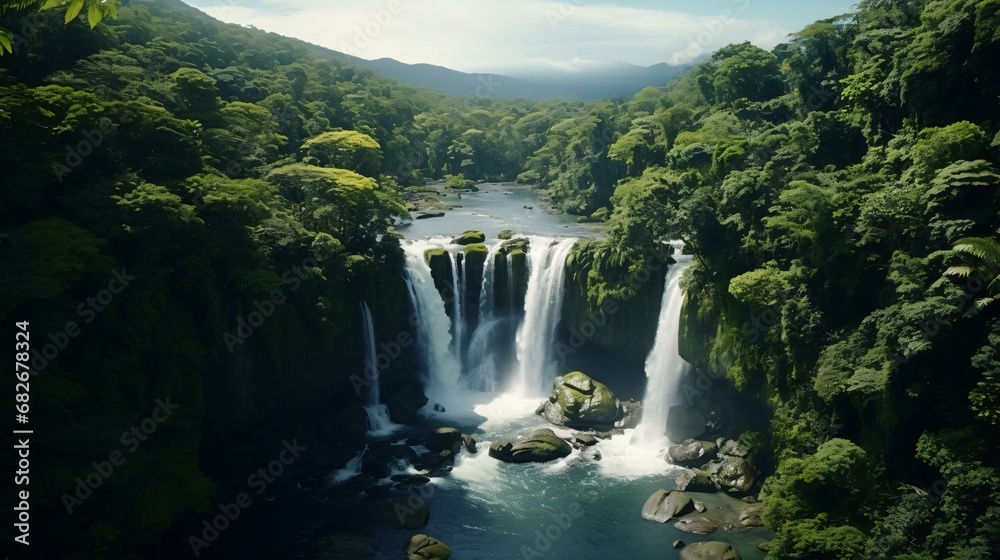 Fototapeta premium a waterfall surrounded by trees