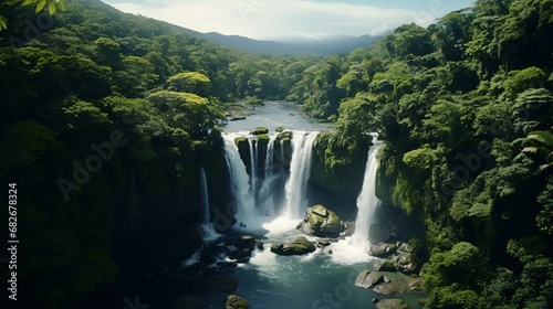 a waterfall surrounded by trees