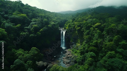 a waterfall surrounded by trees