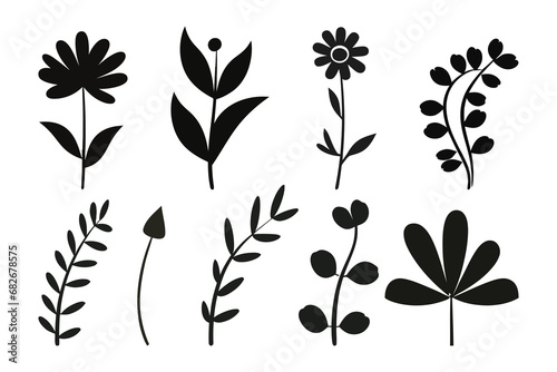 Flat design flower silhouettes