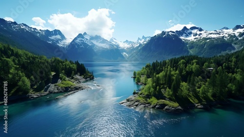 a river with trees and mountains in the background