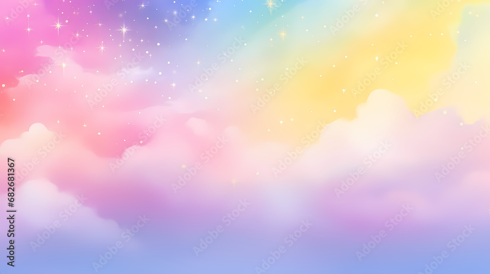 Fototapeta premium Aesthetic rainbow pastel galaxy shining stars background, abstract PPT background