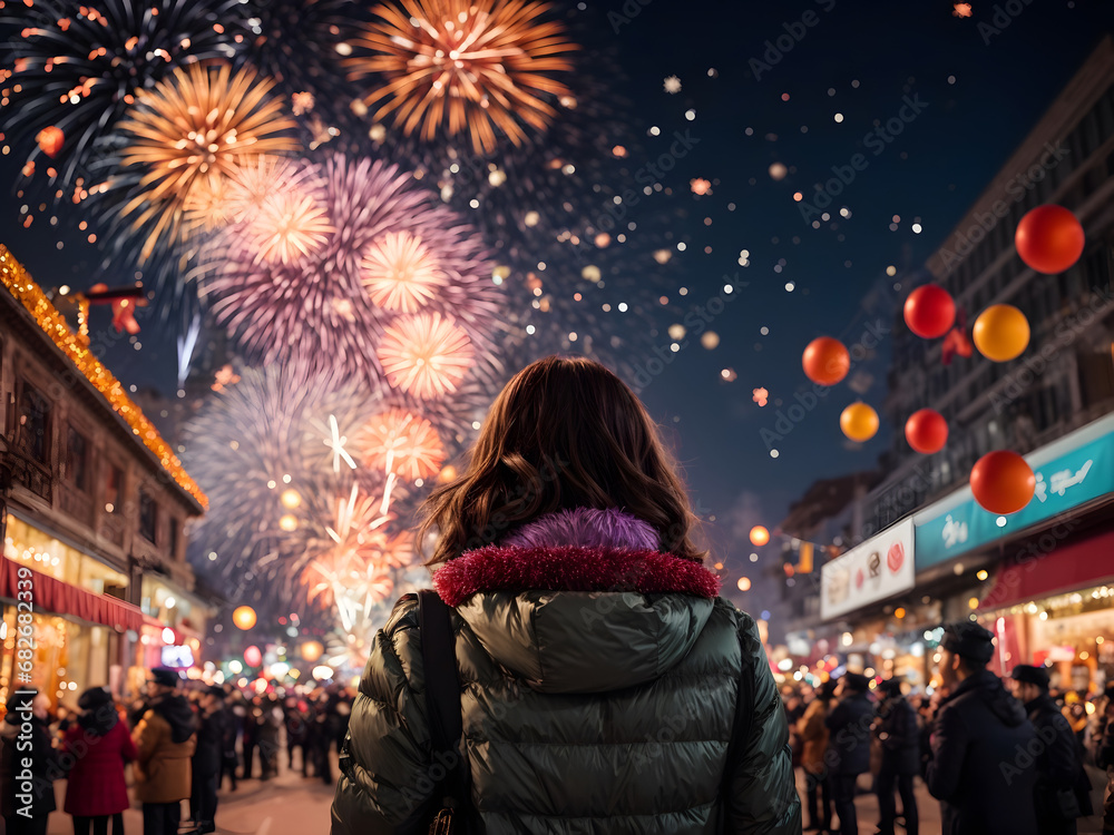 A girl at the night of Happy New Year