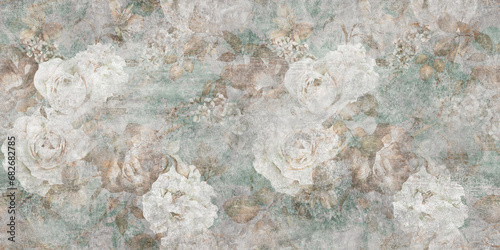 Green flowers Vintage background, artwork floral antique pattern