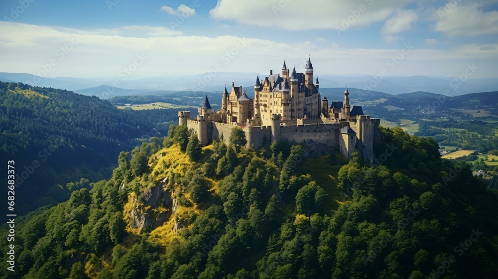 a castle on a hill with Hohenzollern Castle in the background