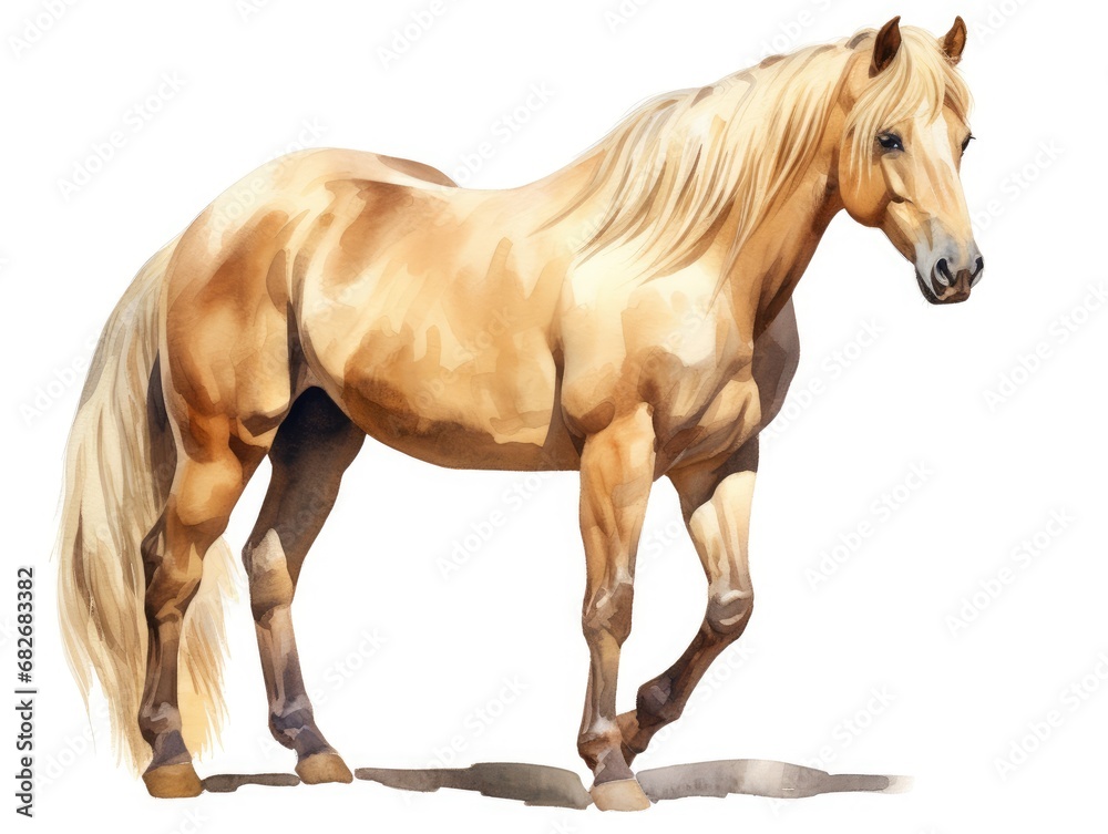 Palomino Horse Watercolor Illustration - obrazy, fototapety, plakaty 