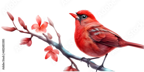 red and yellow bird drawing watercolor, on white background